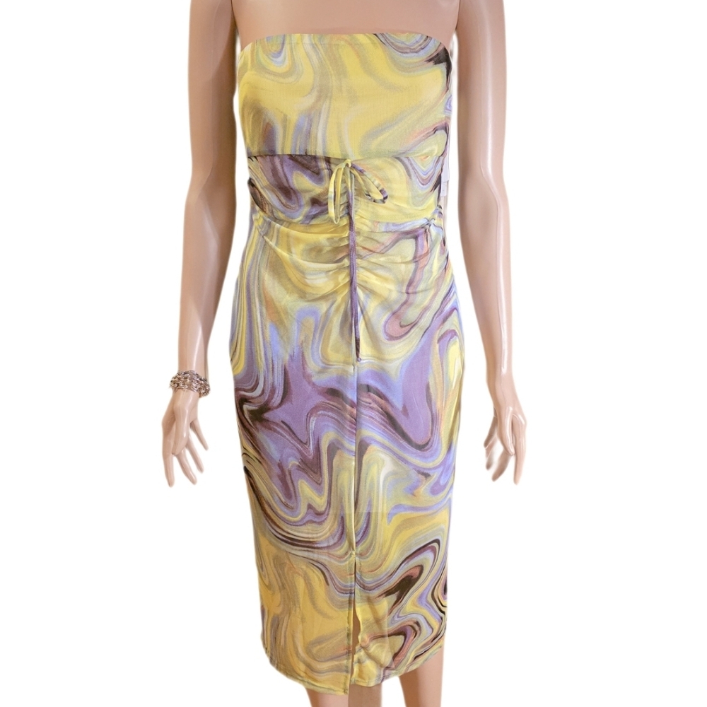 Urban Outfitters Uo Sol Mesh Strapless Midi Dress Tie Up Front With Slit, Sz SP